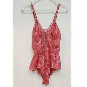 Vintage Victorias Secret Gold Label Pink Sheer Floral Lace Trim Teddy Sz S
